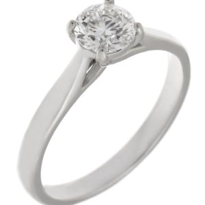 round brilliant cut diamond modern classic solitaire engagement ring kiss style crossover 4 four claw setting contemporary platinum gold